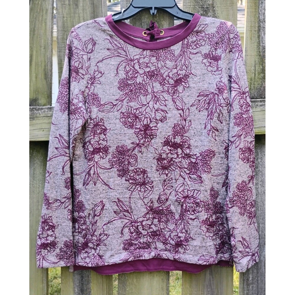 St. Johns Bay Sweater SZ Small Multicolor Floral Tie Back Stretch Long Sleeve